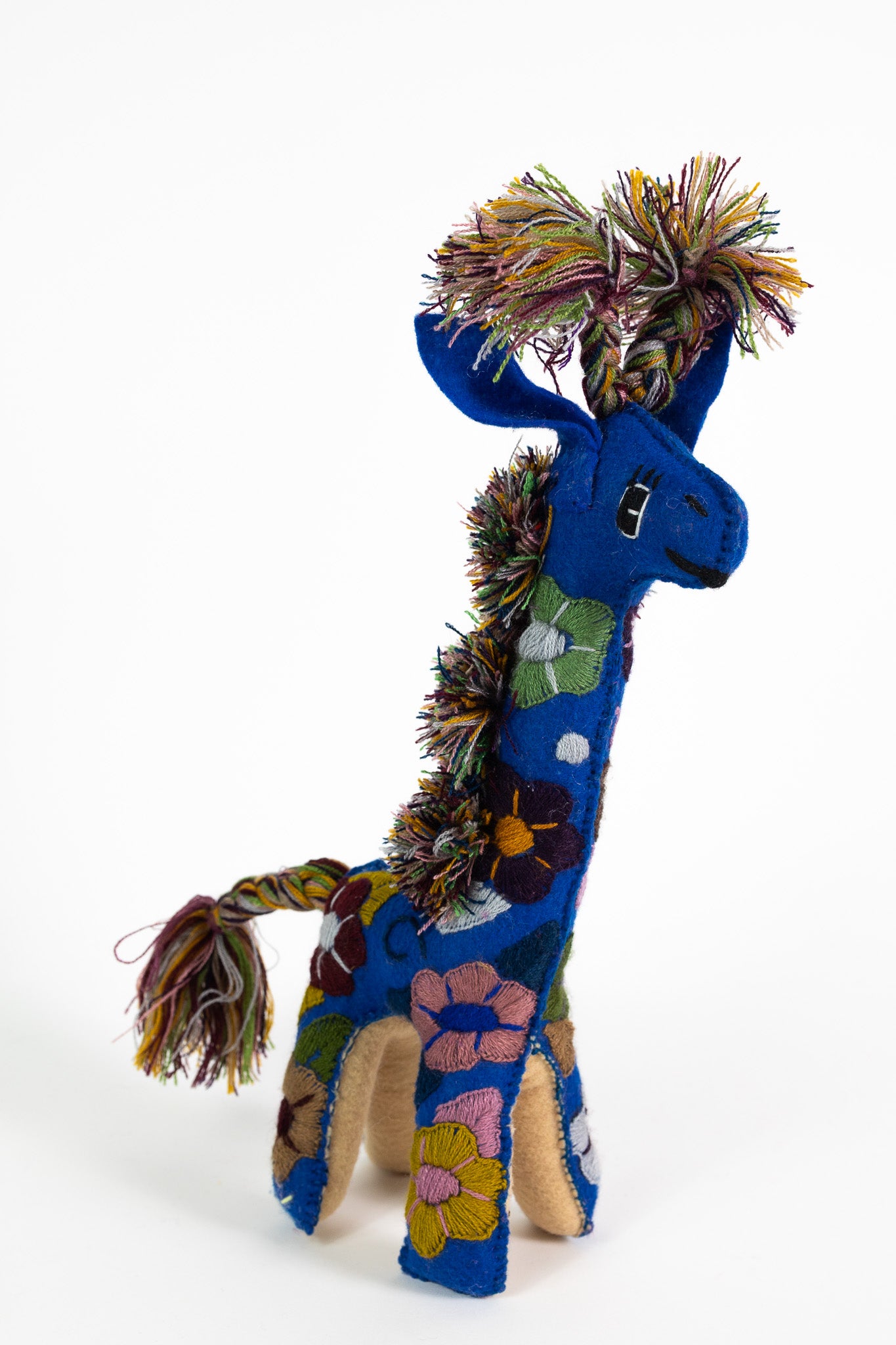 Large Cobalt Blue Handmade Plush Stuffed Giraffe