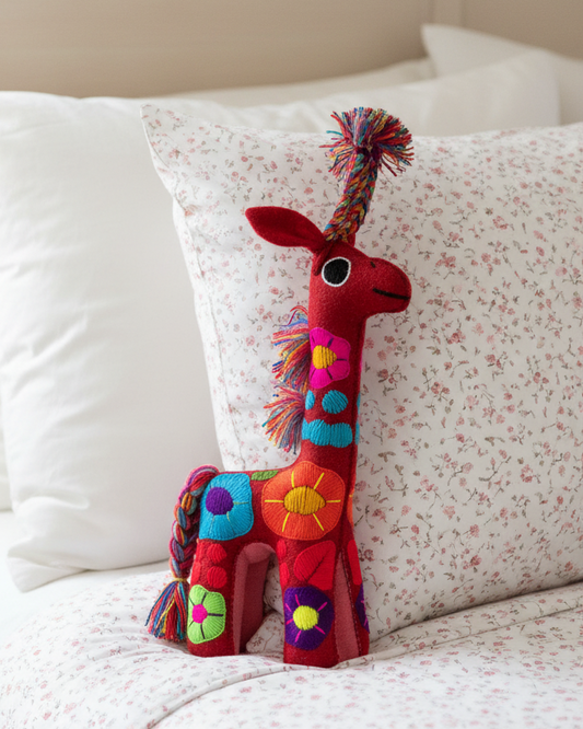 Red Handmade Plush Stuffed Giraffe