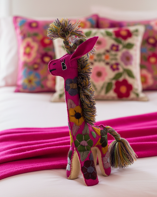 Large Magenta Handmade Plush Stuffed Giraffe