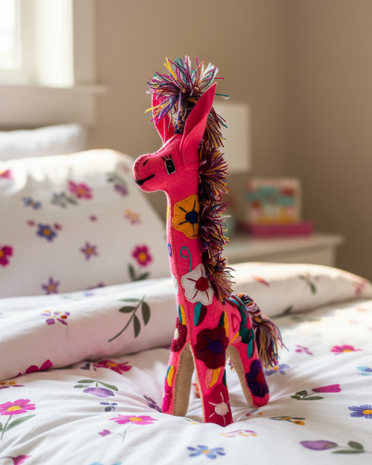 Large Hot Pink Handmade Plush Stuffed Giraffe