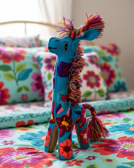 Blue Handmade Plush Stuffed Giraffe