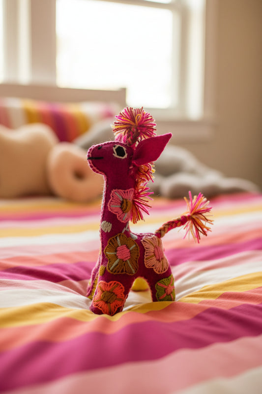 Mini Magenta Handmade Plush Stuffed Giraffe