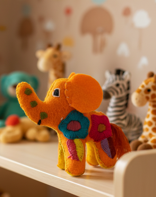 Mini Orange Handmade Plush Stuffed Elephant