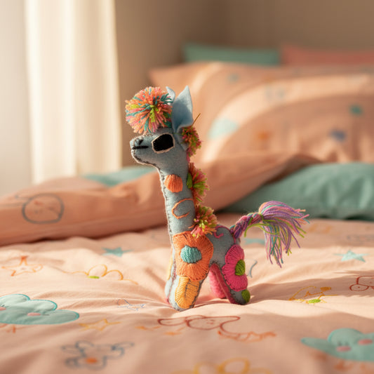 Mini Baby Blue Handmade Plush Stuffed Giraffe