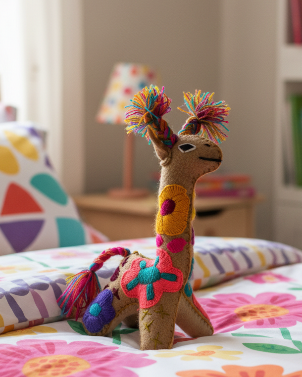 Mini Tan Handmade Plush Stuffed Giraffe