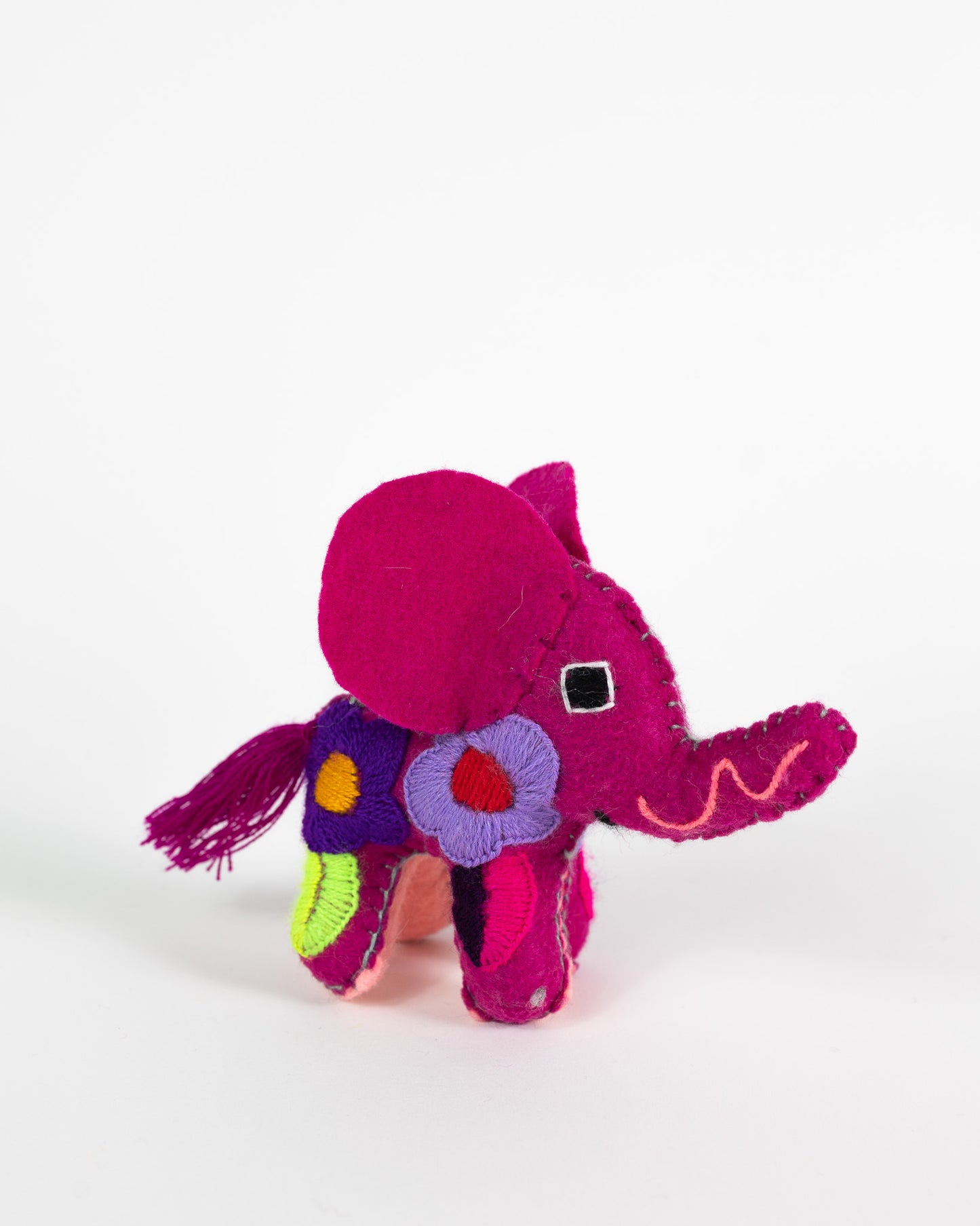 Mini Magenta Handmade Plush Stuffed Elephant