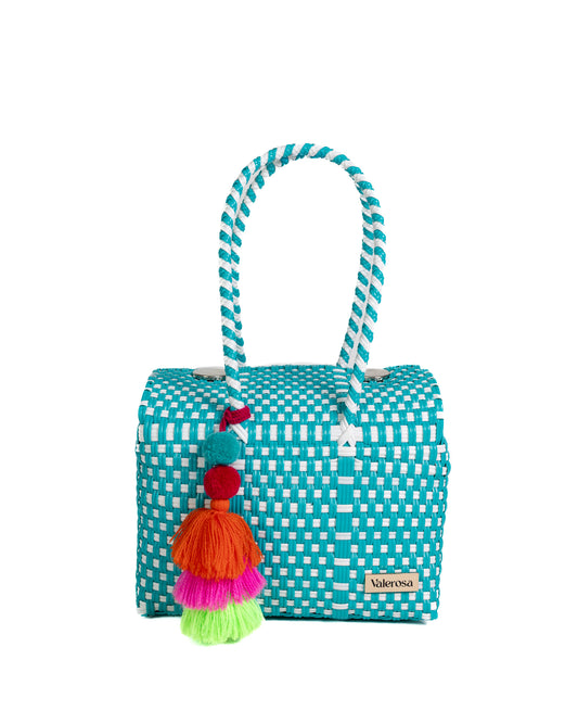 Dark Teal and White Checkered Mini Purse