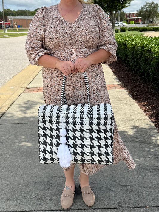 Black and White Houndstooth Overnight Duffle