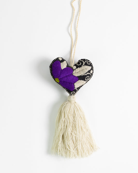Bold Floral Heart Tassel Bag Charm