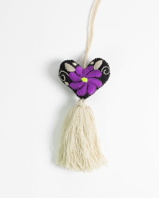 Bold Floral Heart Tassel Bag Charm