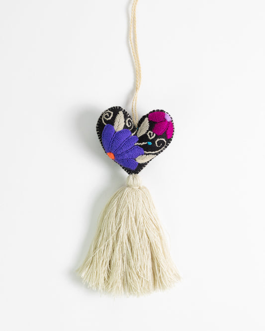 Bold Floral Heart Tassel Bag Charm