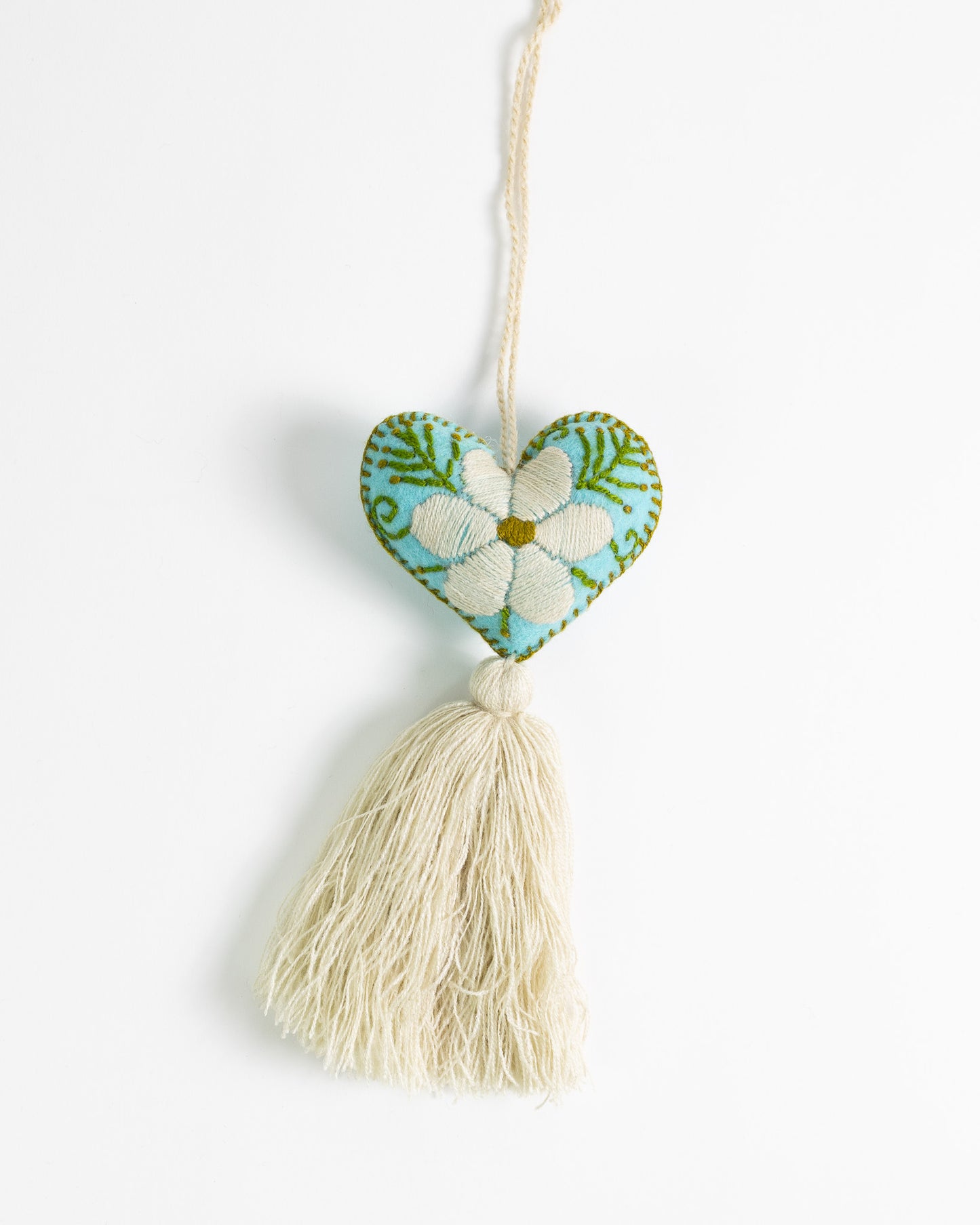 Cream Flower Heart Tassel Bag Charm