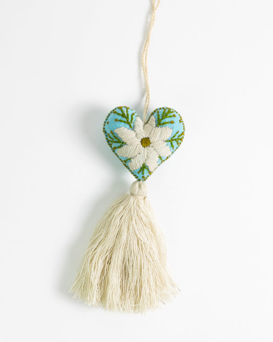 Cream Flower Heart Tassel Bag Charm