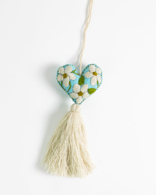 Cream Flower Heart Tassel Bag Charm