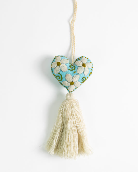 Cream Flower Heart Tassel Bag Charm
