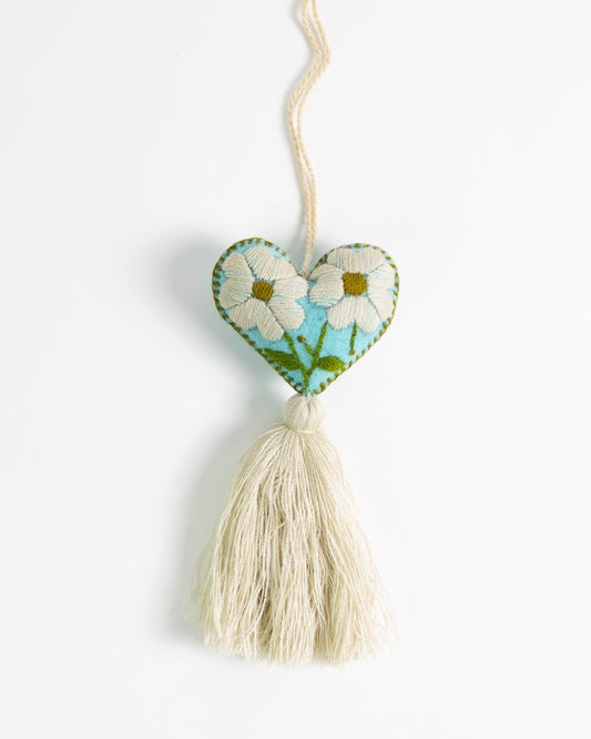 Cream Flower Heart Tassel Bag Charm