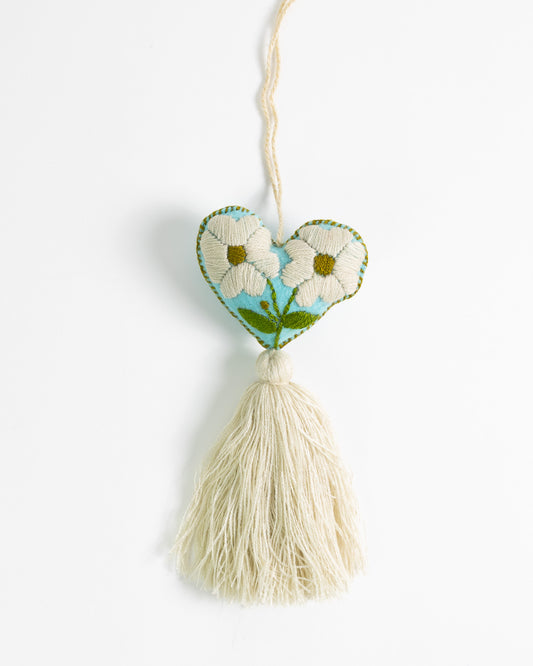 Cream Flower Heart Tassel Bag Charm