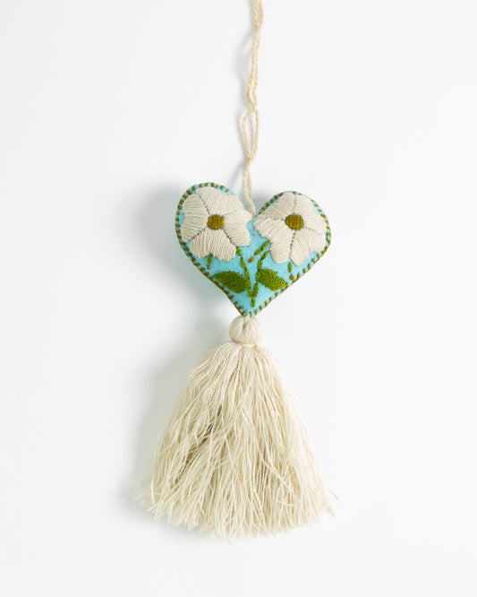 Cream Flower Heart Tassel Bag Charm
