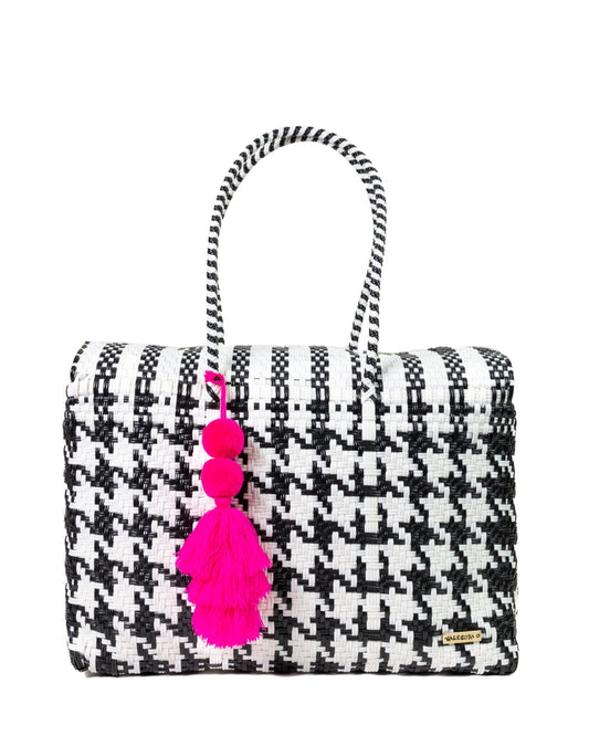 Black and White Houndstooth Overnight Duffle