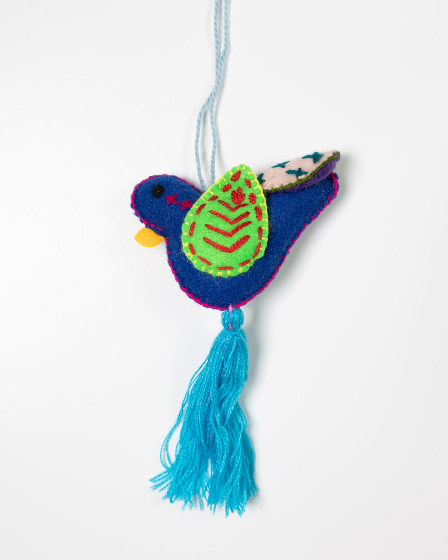 Blue Hummingbird Bag Charm with Blue Tassel