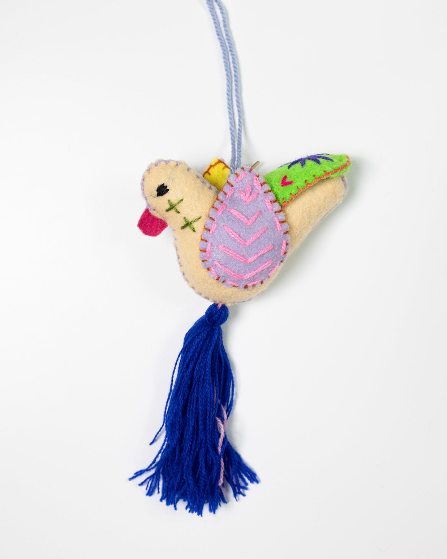 Tan Hummingbird Bag Charm with Blue Tassel