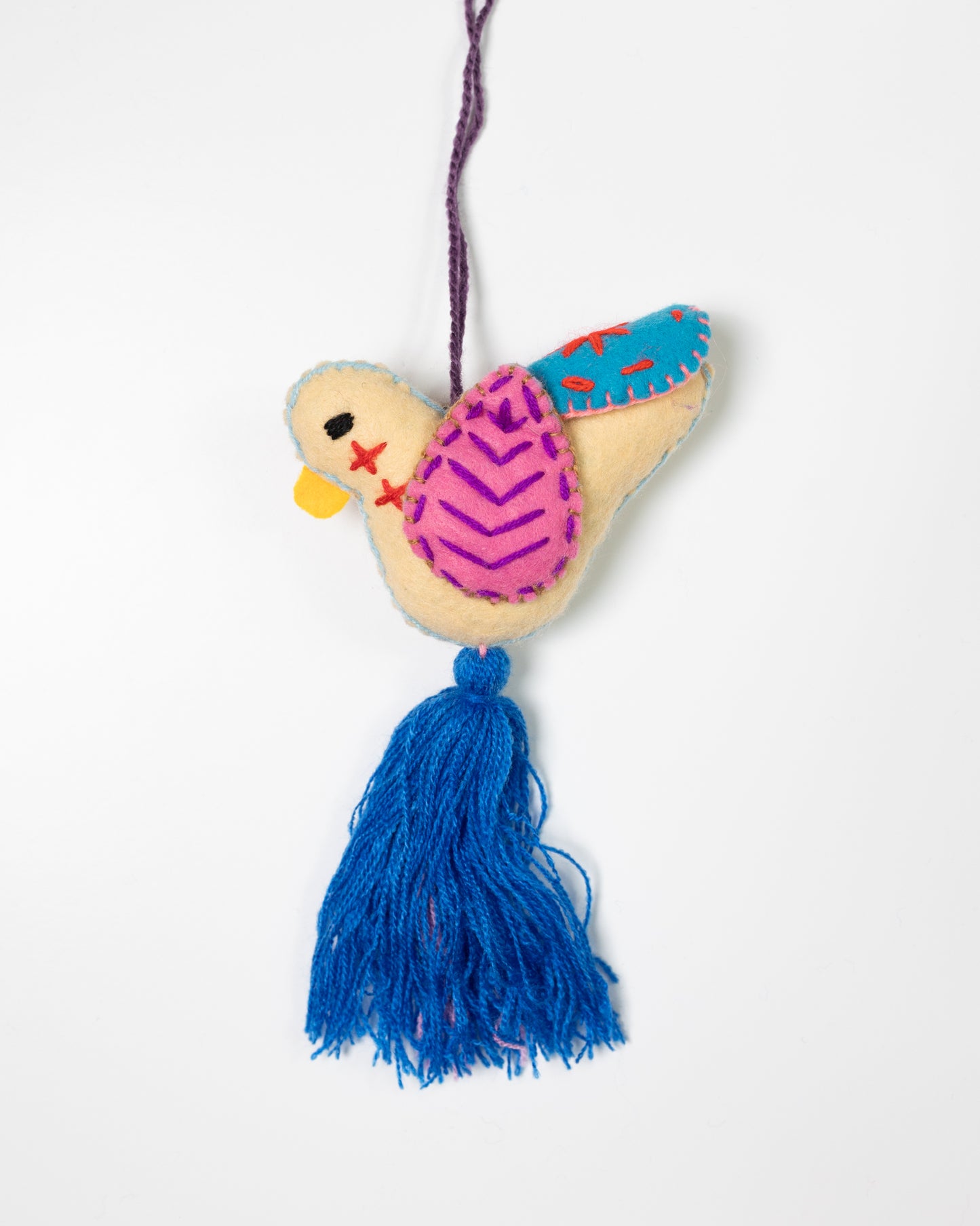 Tan Hummingbird Bag Charm with Blue Tassel