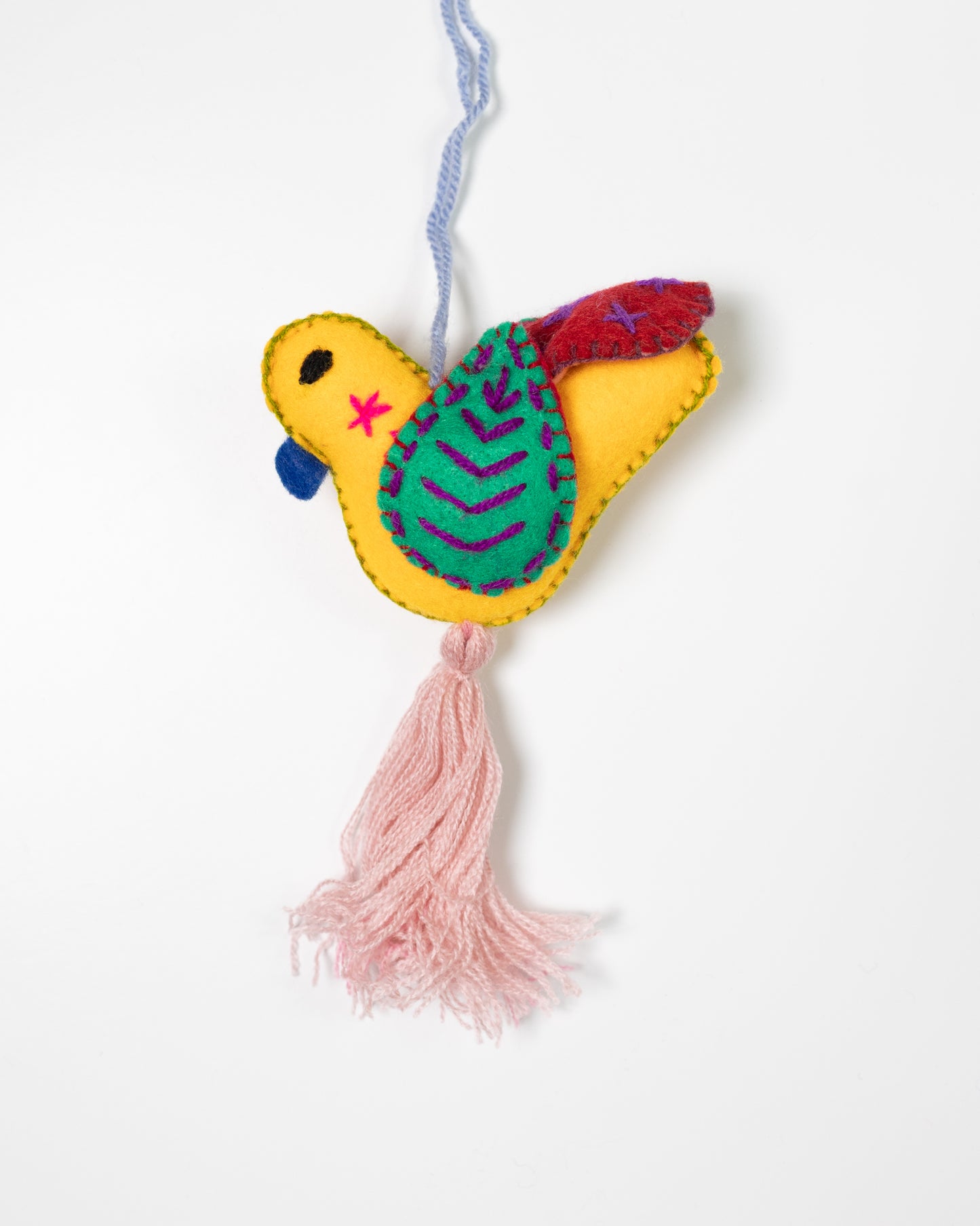 Yellow Hummingbird Bag Charm with Light Pink Tassel
