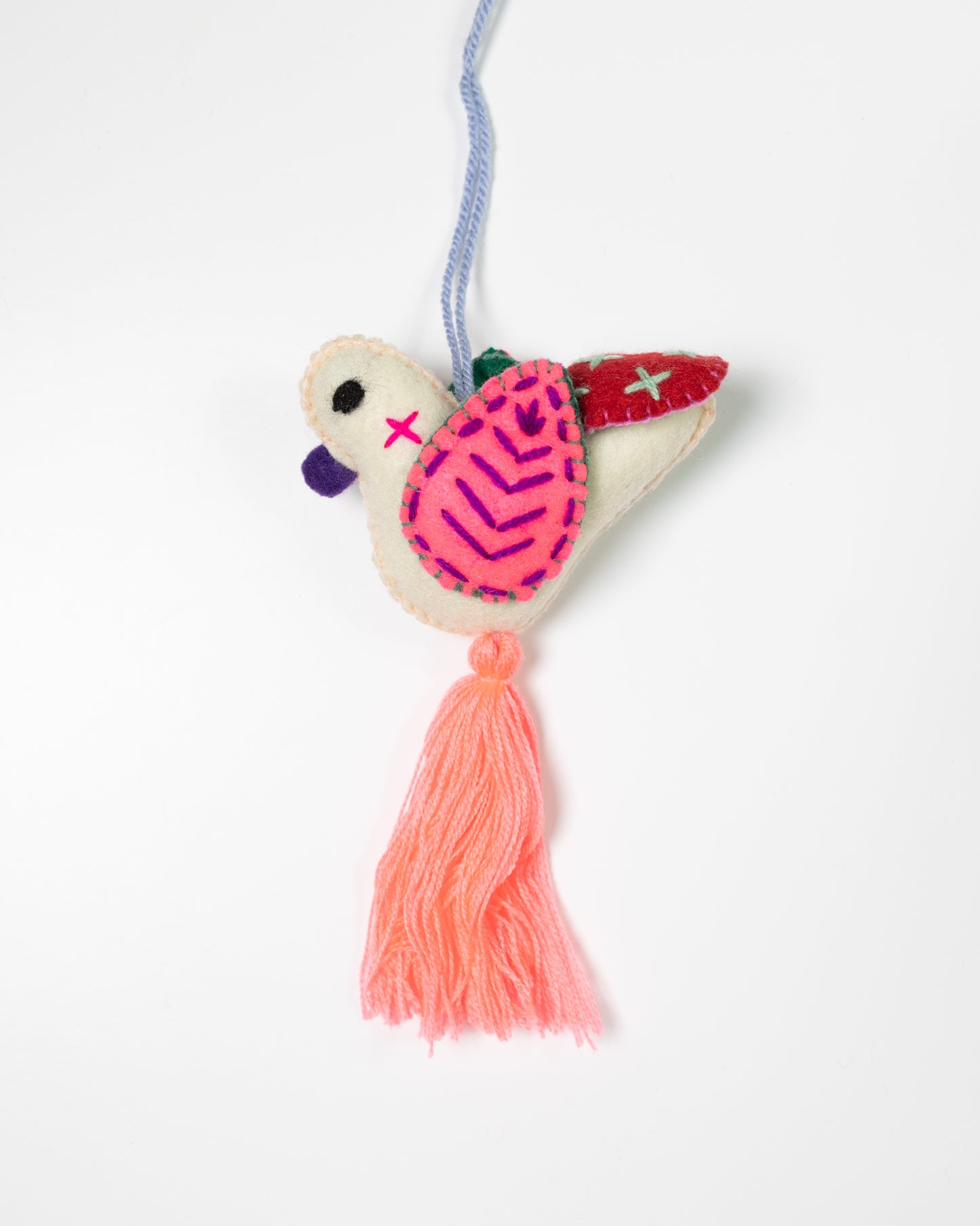 Cream Hummingbird Bag Charm with Salmon Tassel