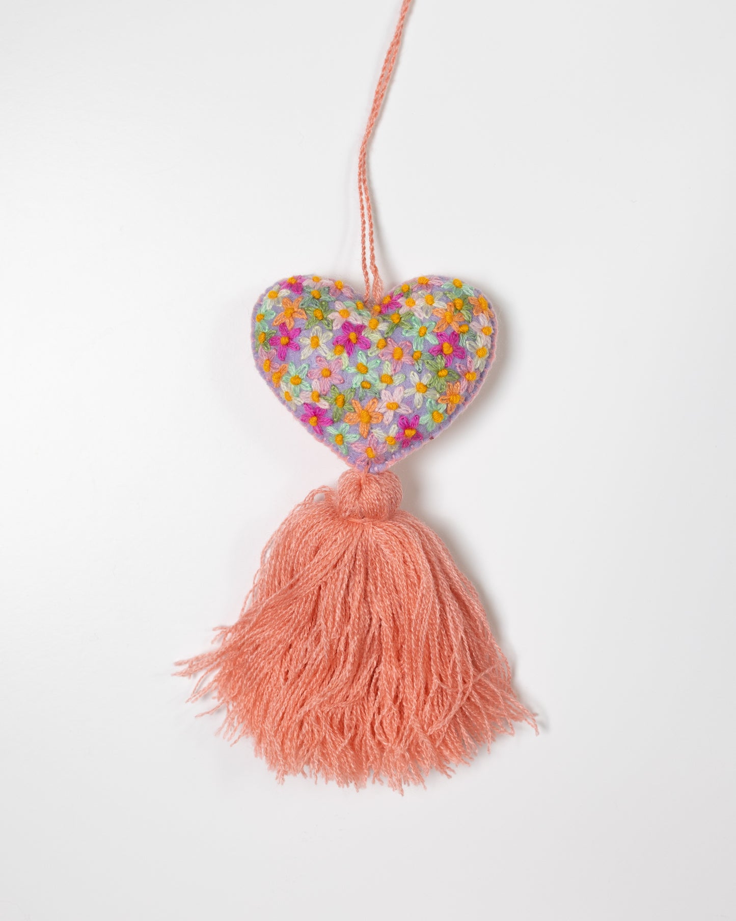 Colorful Flower Heart Tassel Bag Charm - Salmon