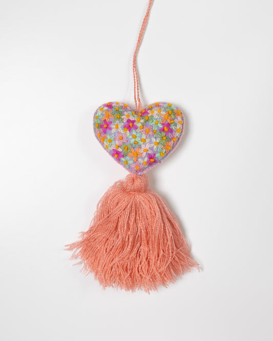 Colorful Flower Heart Tassel Bag Charm - Salmon