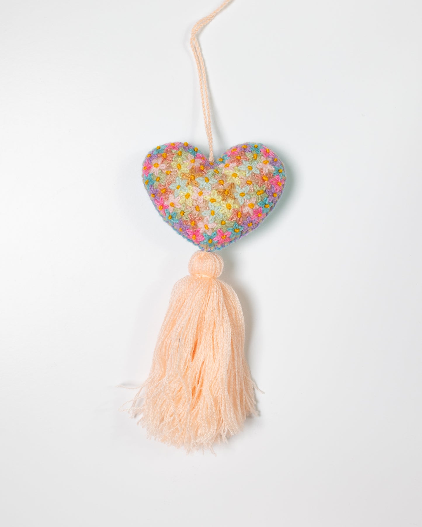 Colorful Flower Heart Tassel Bag Charm - Peach