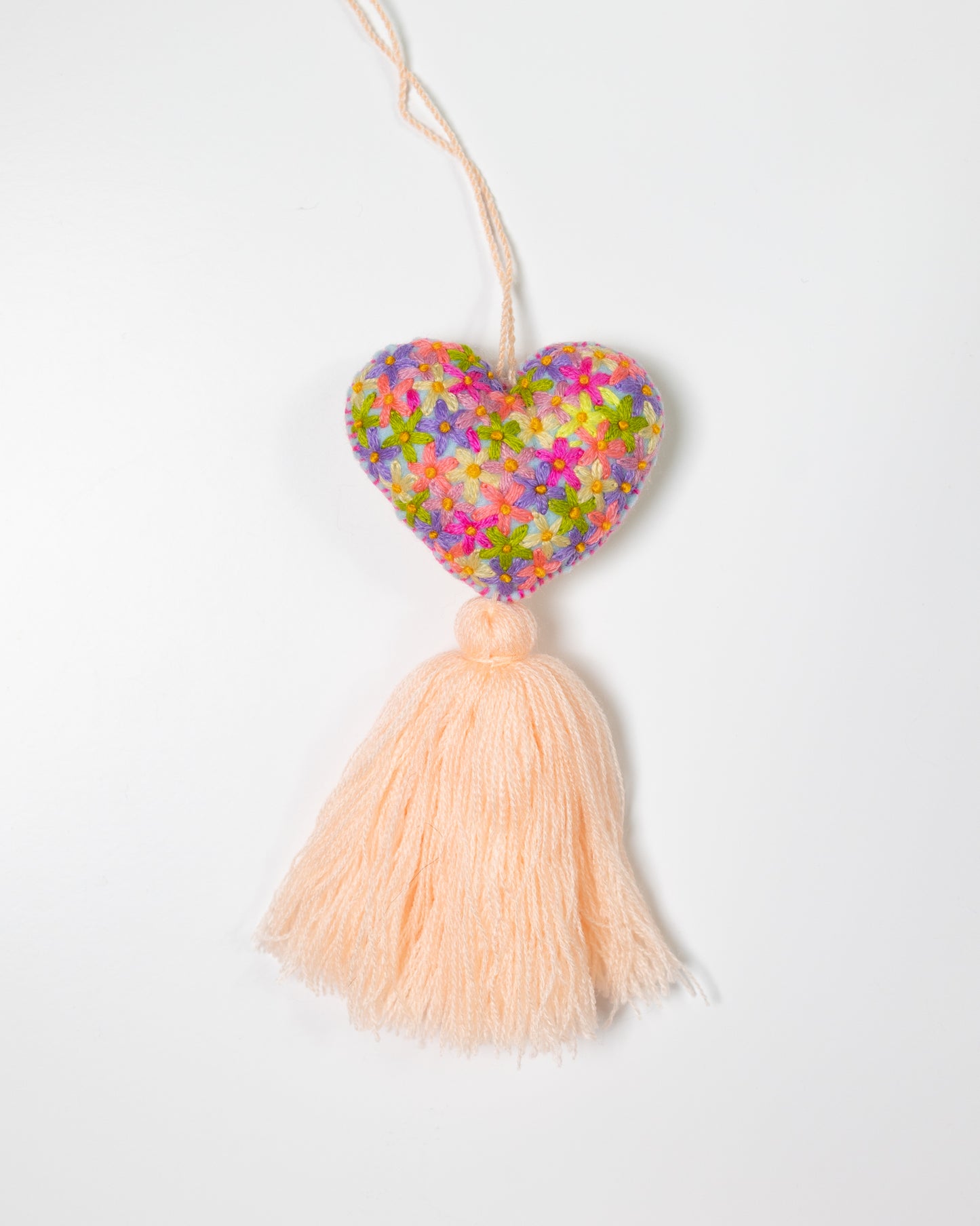Colorful Flower Heart Tassel Bag Charm - Peach