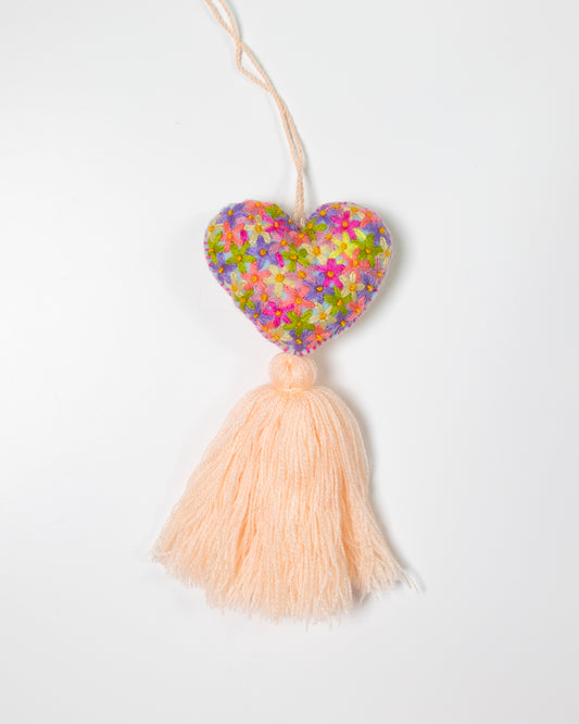Colorful Flower Heart Tassel Bag Charm - Peach