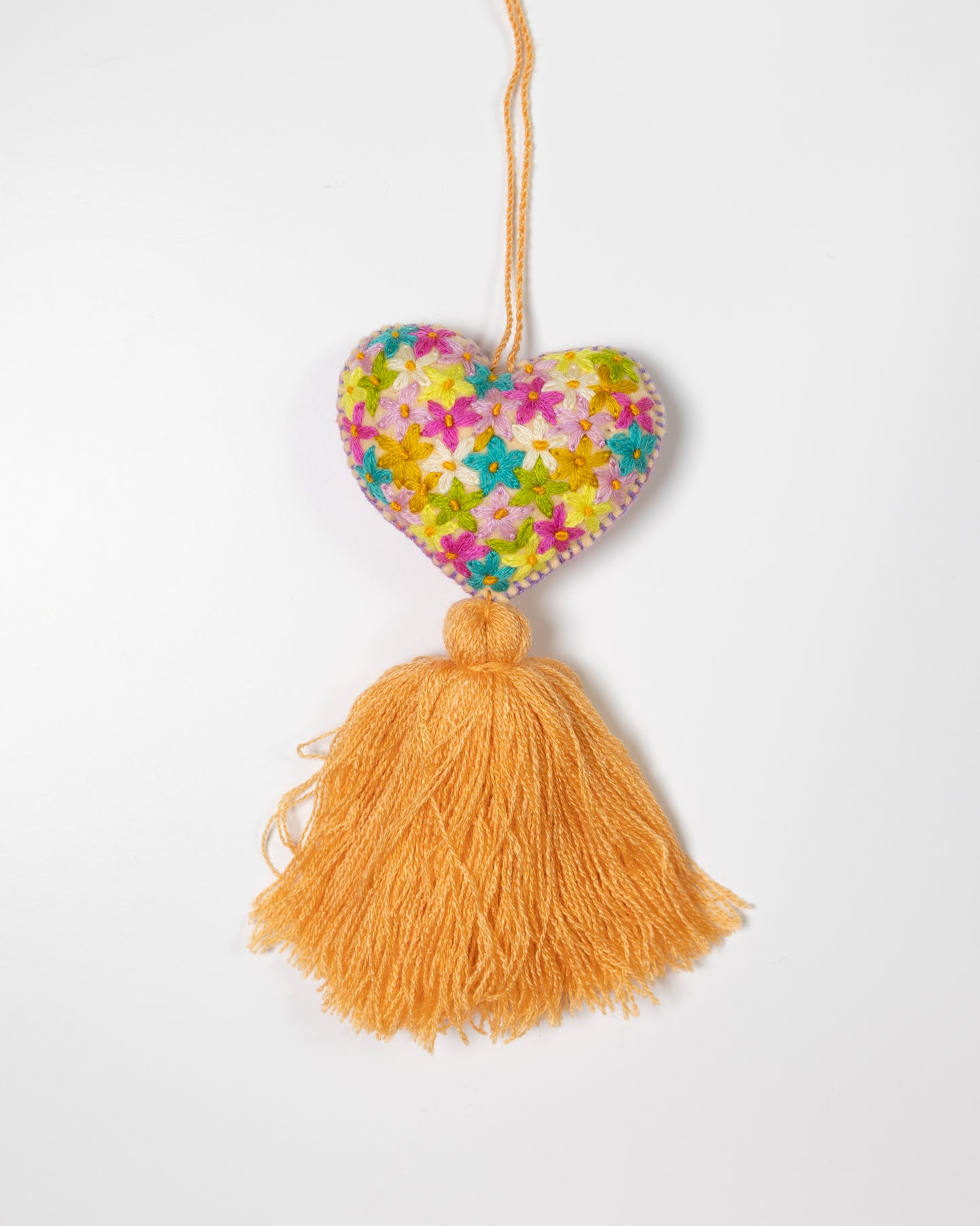 Colorful Flower Heart Tassel Bag Charm - Orange