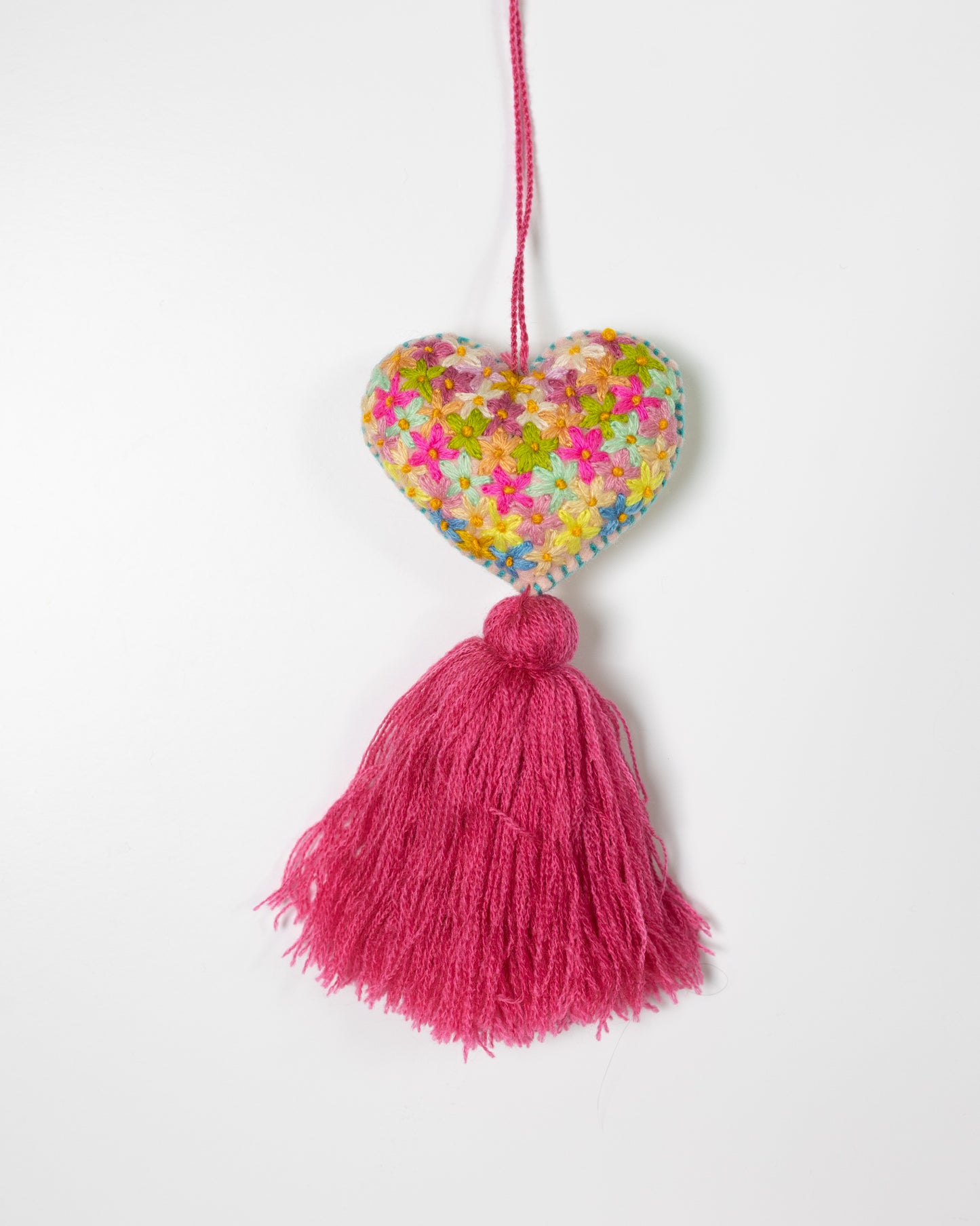 Colorful Flower Heart Tassel Bag Charm - Rose Pink