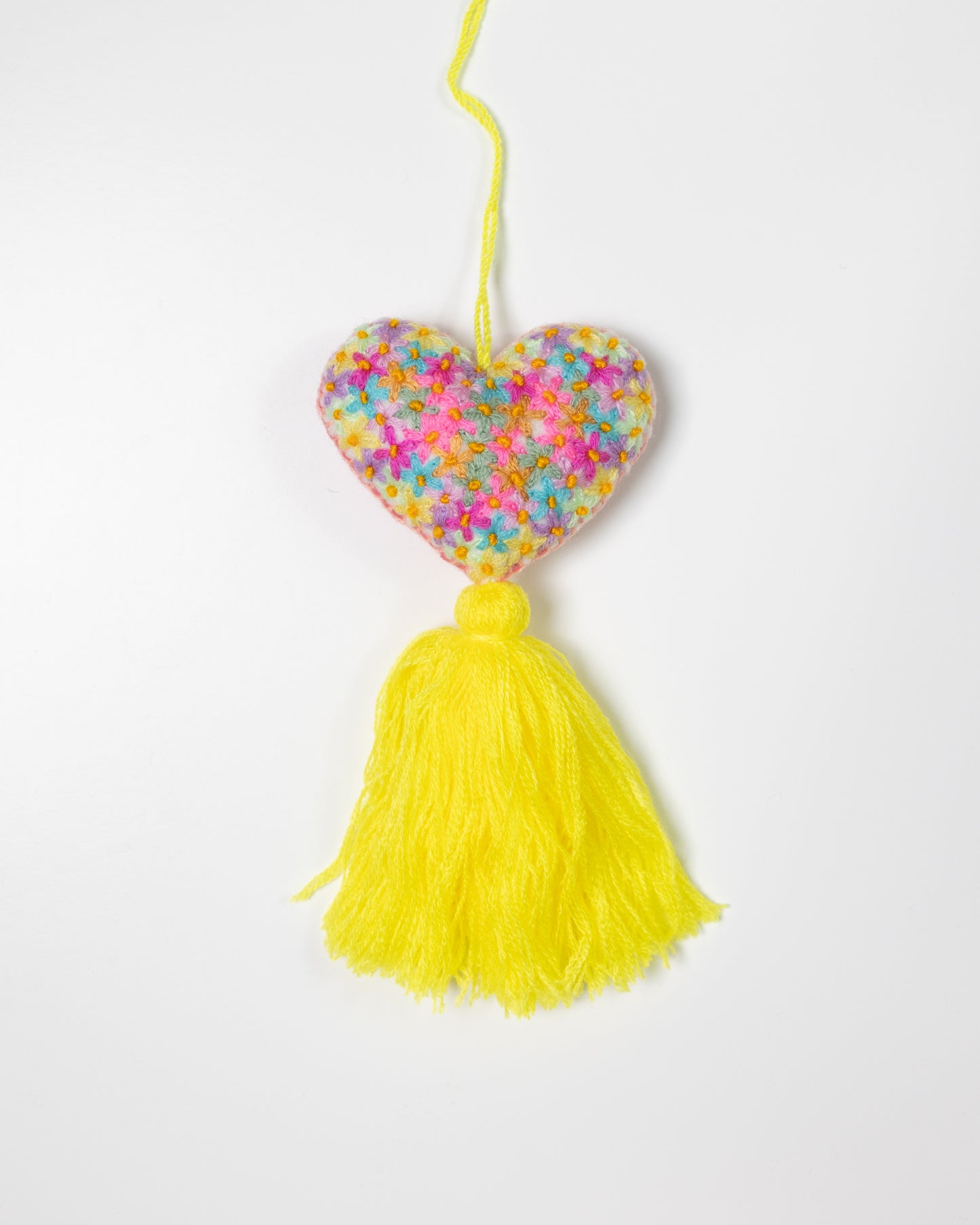 Colorful Flower Heart Tassel Bag Charm - Bright Yellow