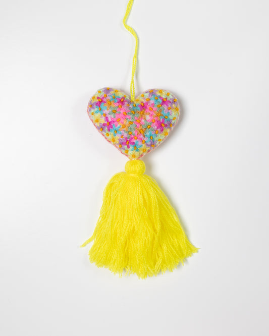 Colorful Flower Heart Tassel Bag Charm - Bright Yellow