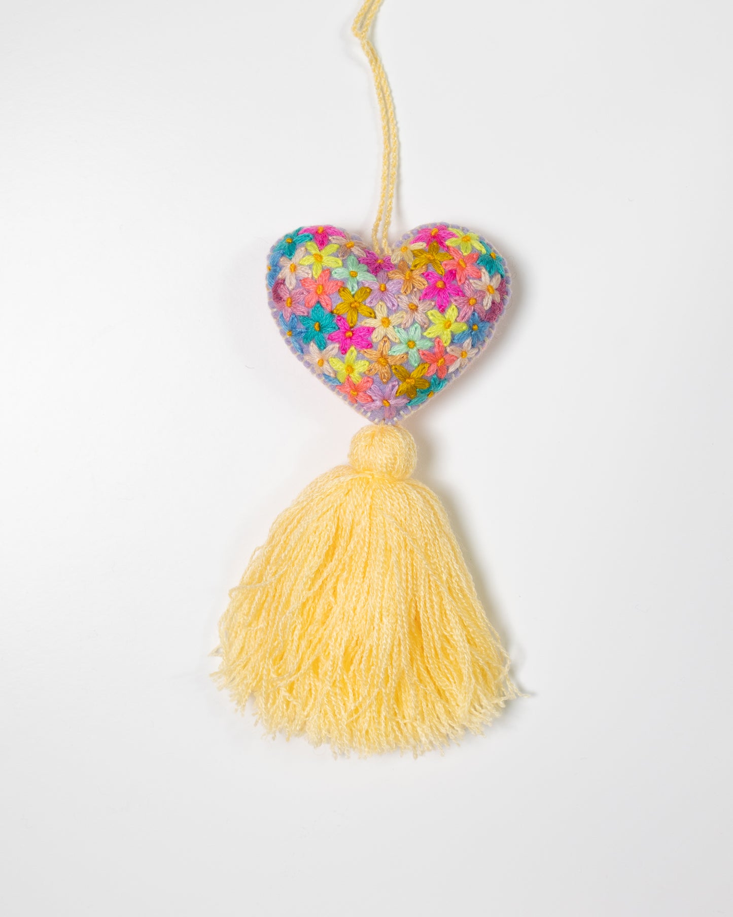Colorful Flower Heart Tassel Bag Charm - Pastel Yellow