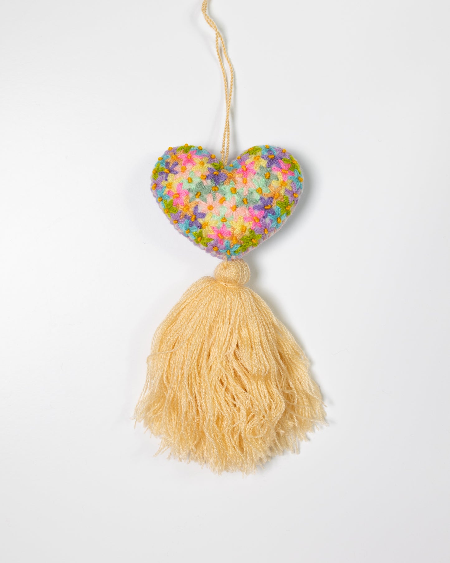 Colorful Flower Heart Tassel Bag Charm - Pale Yellow