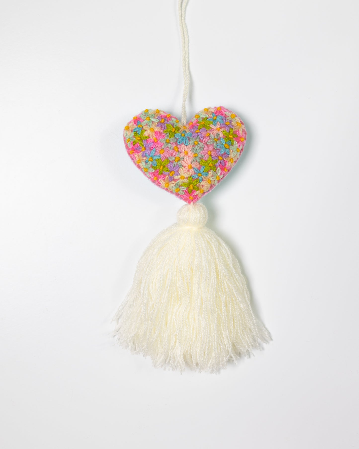 Colorful Flower Heart Tassel Bag Charm - Cream