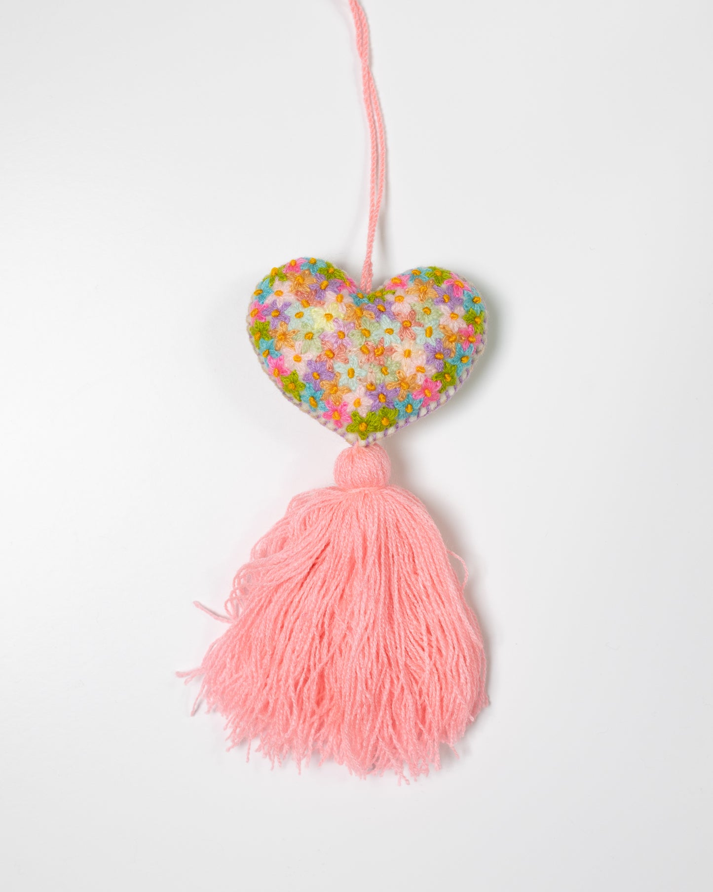 Colorful Flower Heart Tassel Bag Charm - Coral