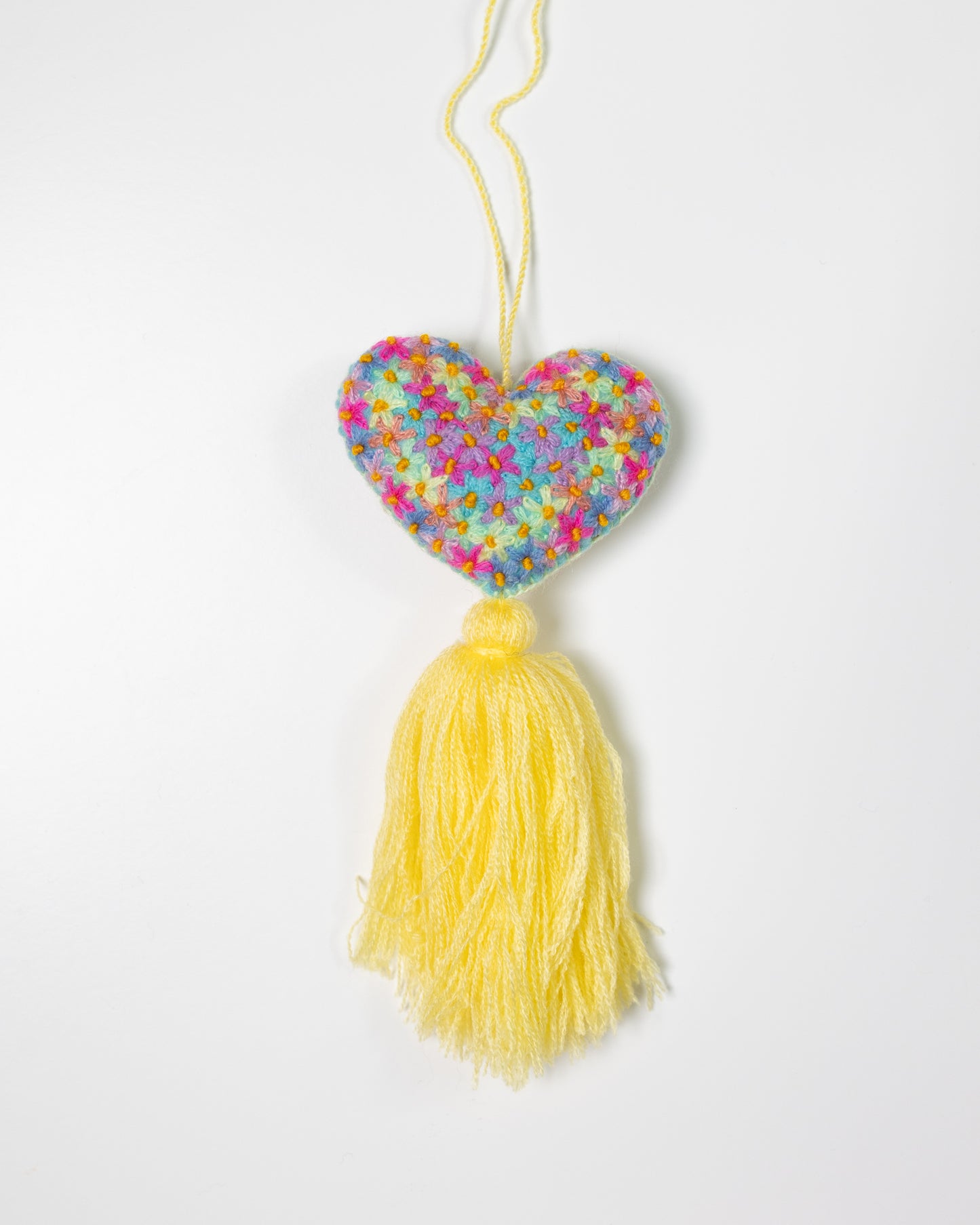 Colorful Flower Heart Tassel Bag Charm - Bright Yellow