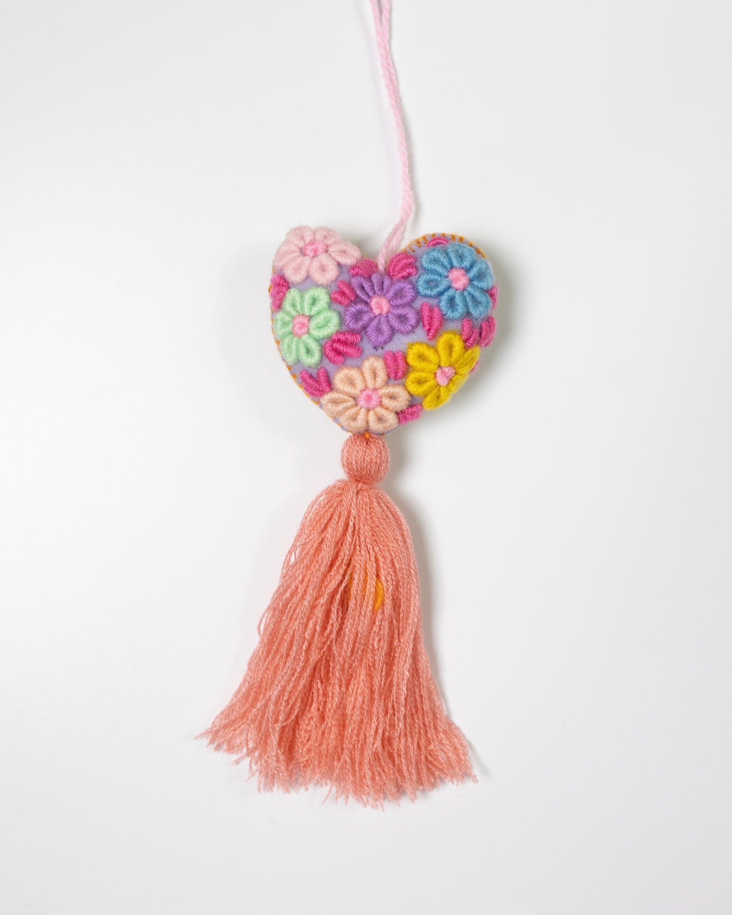 Whimsical Floral Pastel Tassel Bag Charm - Salmon