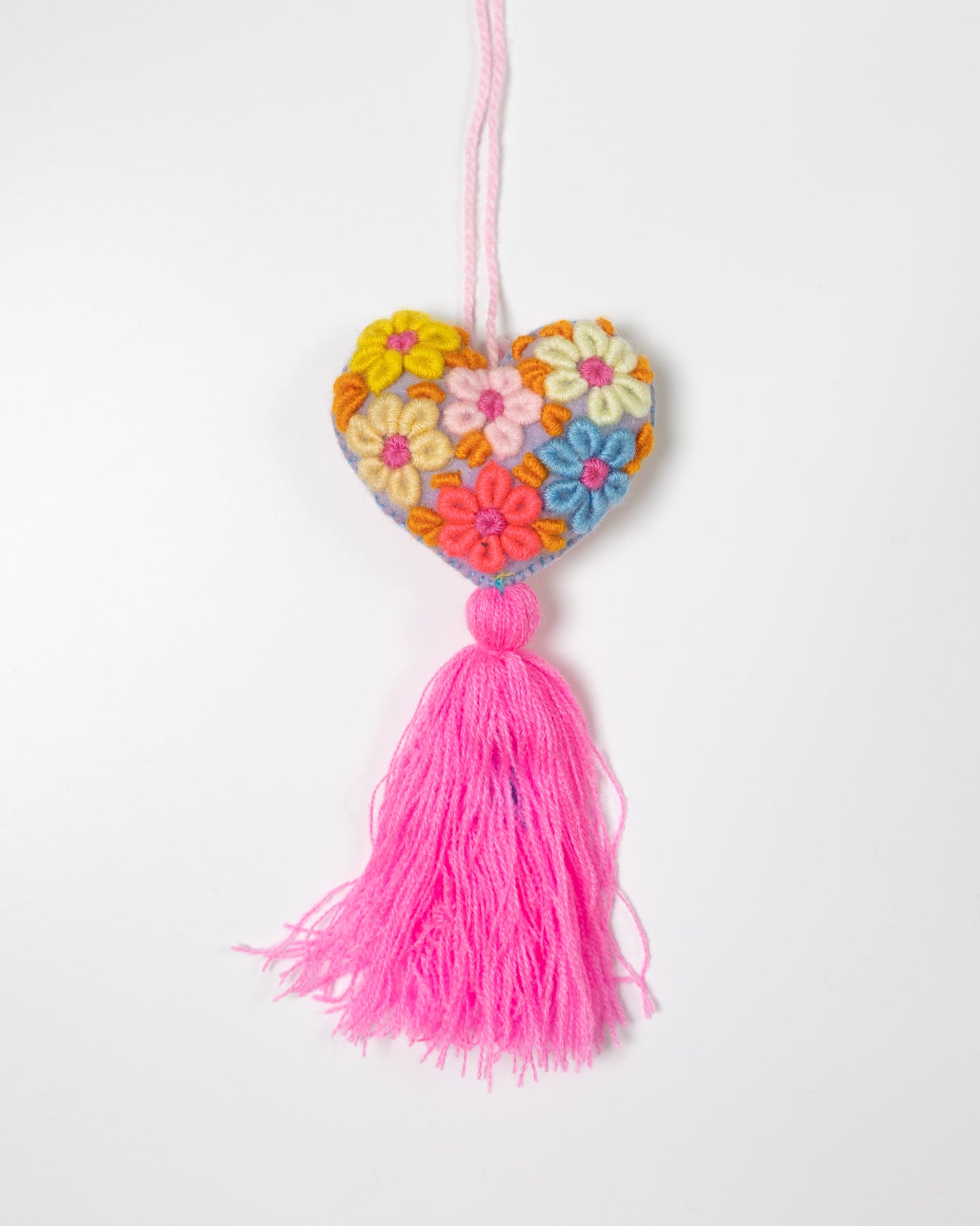 Whimsical Floral Pastel Tassel Bag Charm - Bright Pink