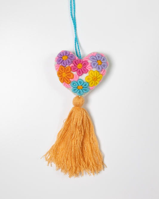 Whimsical Floral Pastel Tassel Bag Charm - Dusty orange