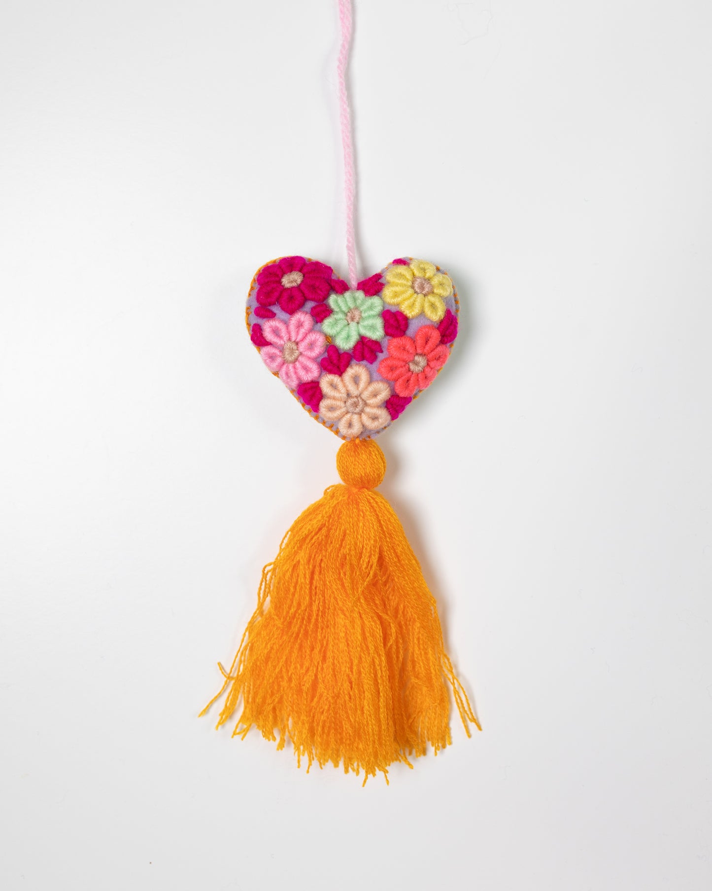 Whimsical Floral Pastel Tassel Bag Charm - Orange