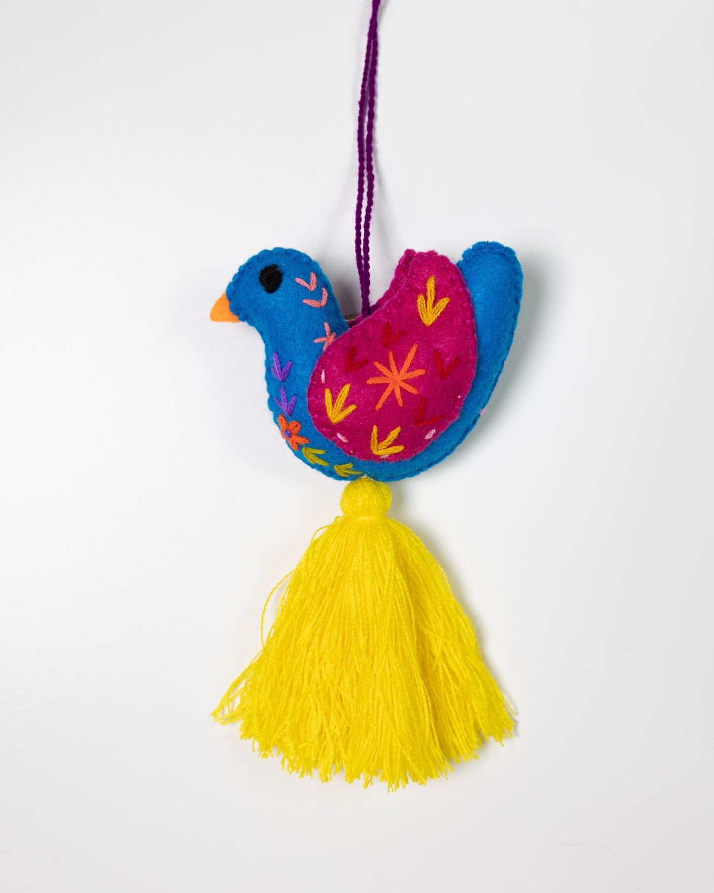 Blue Dove Bag Charm with Bright Yellow Tassel
