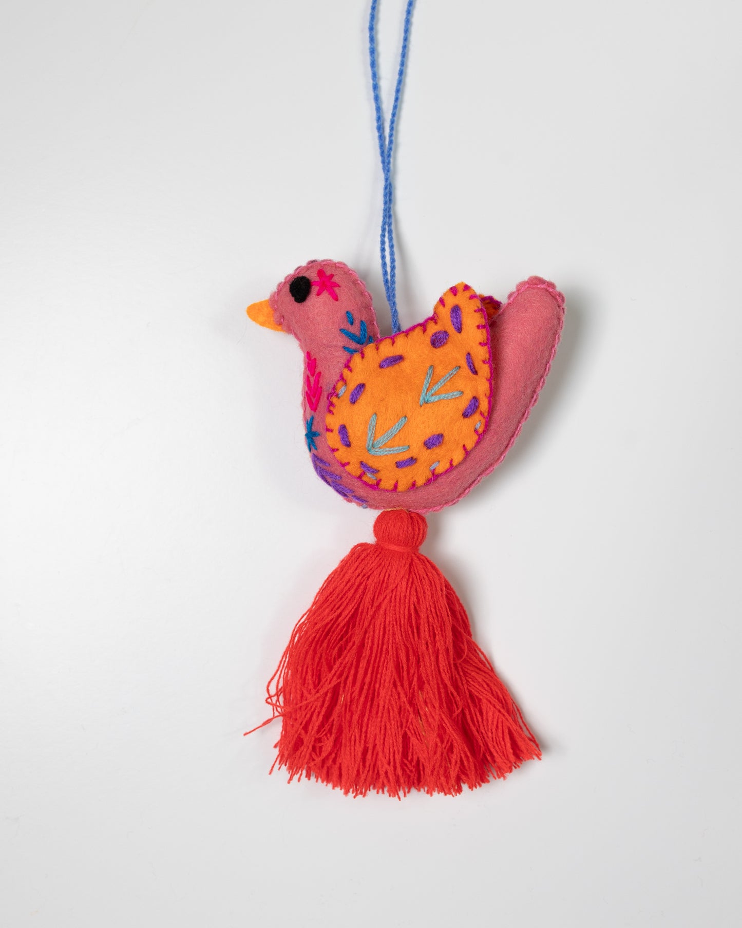 Pink and Orange Dove Bag Charm with Dark Coral Tassel