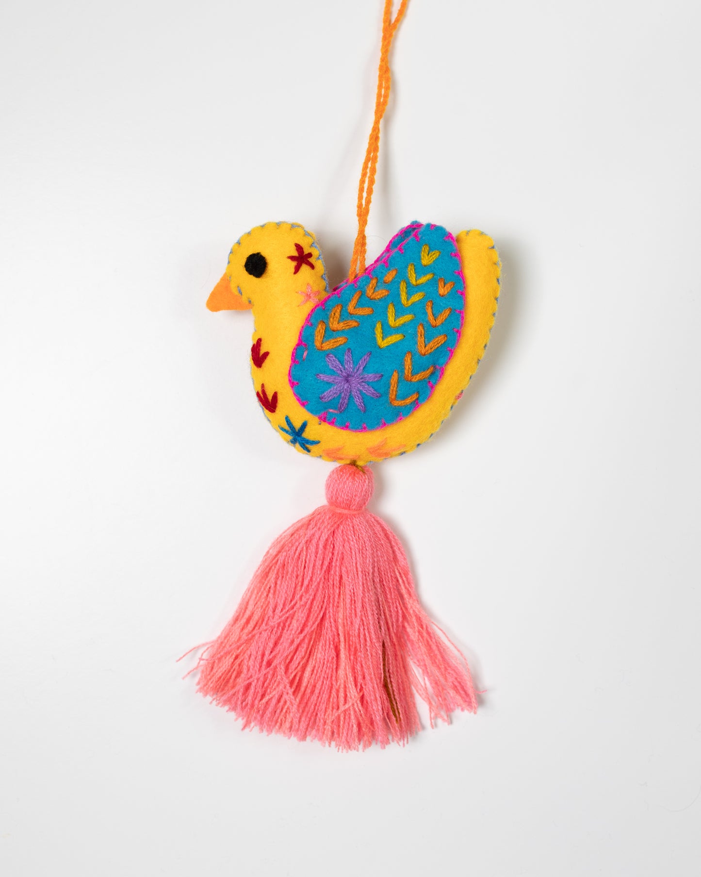 Yellow and Blue Dove Bag Charm with Salmon Tassel