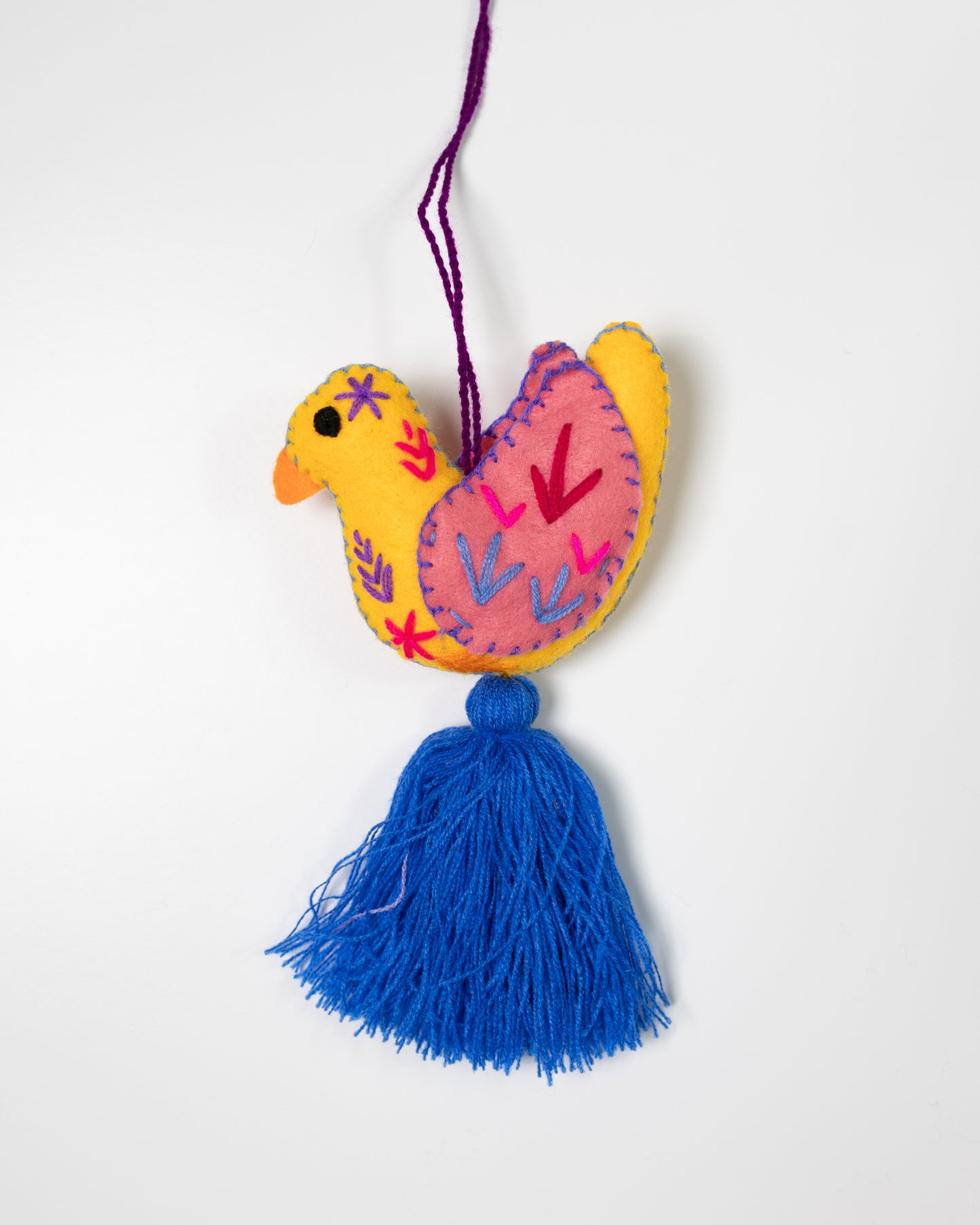 Yellow and Pink Dove Bag Charm with Blue Tassel